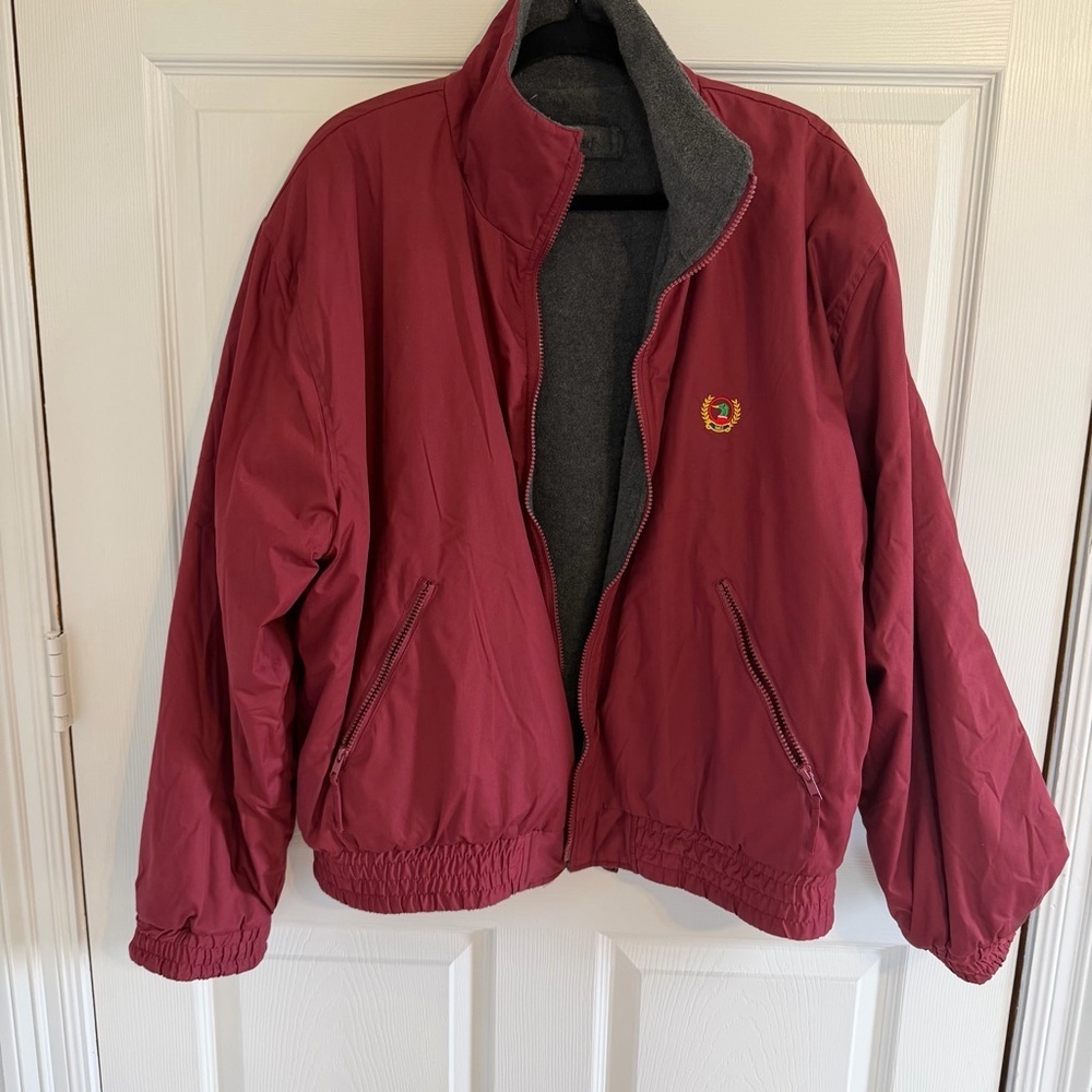 Duck Head Reversible Fleece Lined Bomber Jacket Red Gray Mallard Logo XL